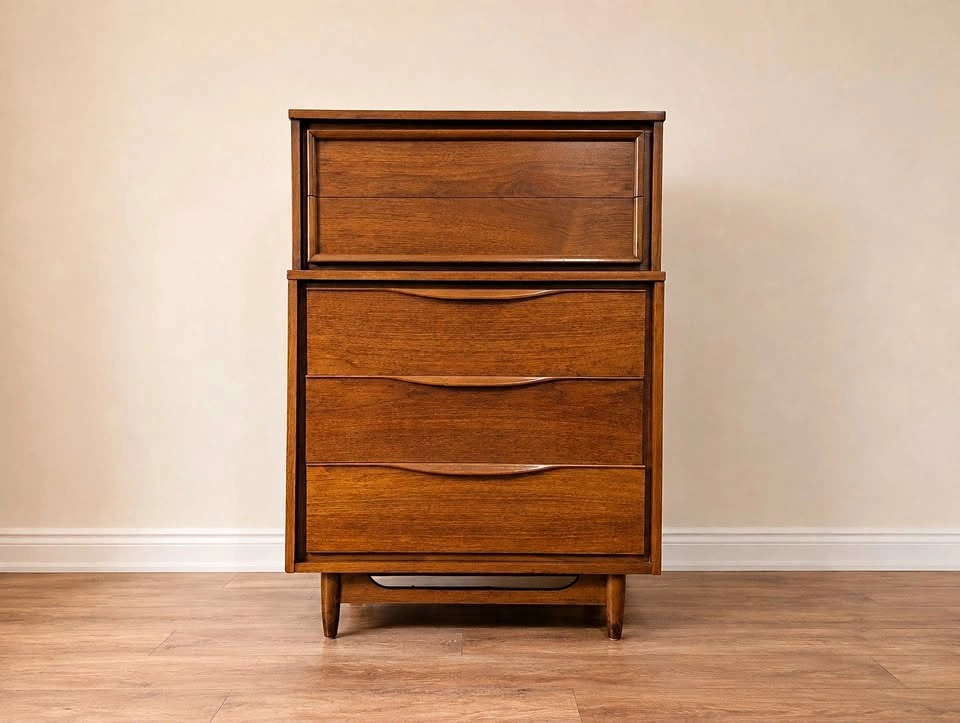 Vintage Walnut Highboy Dresser - Mid Century Modern