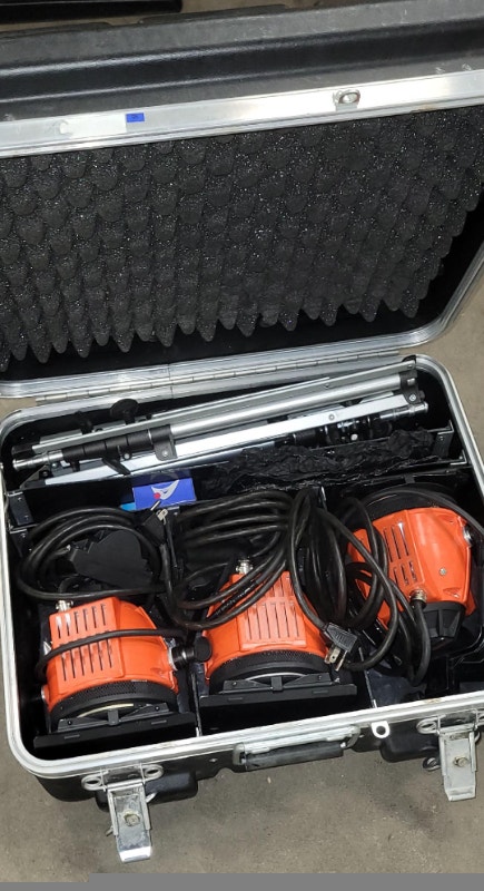 3 Pulsar 600W Photo Stage Studio Lights, Barndoors stands, case - photo 5