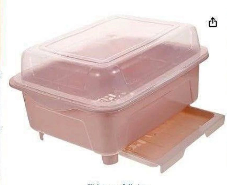 Dish Drying Rack with Lid and Detachable Drip Tray Pink
