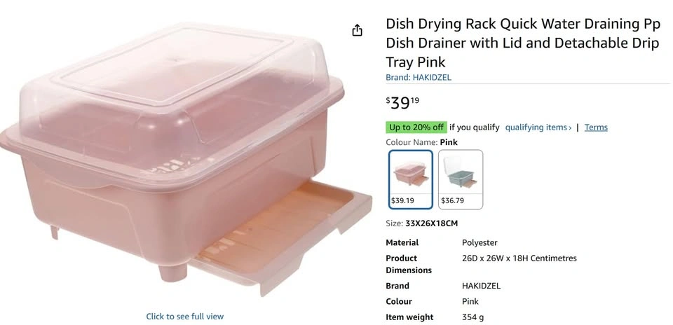Dish Drying Rack with Lid and Detachable Drip Tray Pink - photo 2