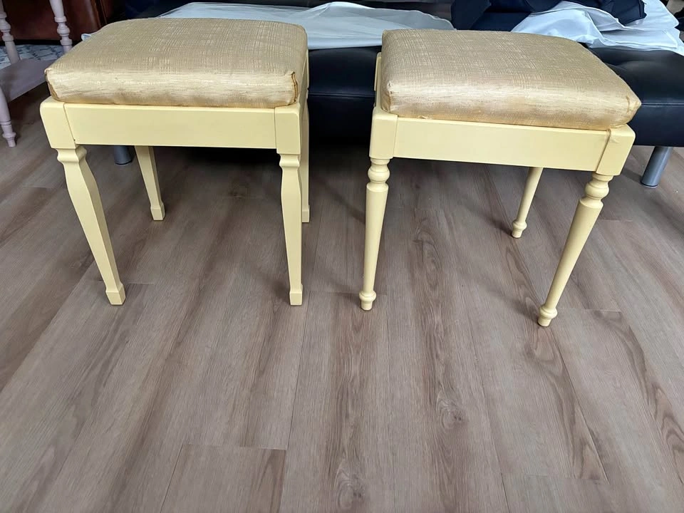 Pair of Cream Upholstered Vanity Stools
