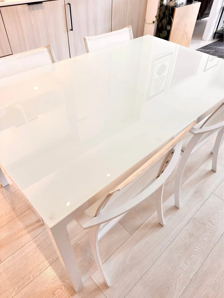 White Frosted Glass Dining Table with 4 Chairs