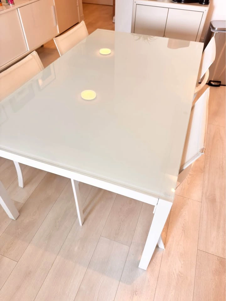 White Frosted Glass Dining Table with 4 Chairs - photo 2