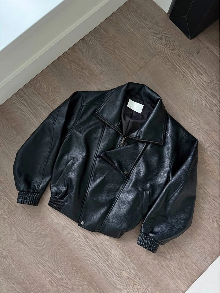 OAK + FORT VEGAN LEATHER DOUBLE COLLAR BIKER JACKET