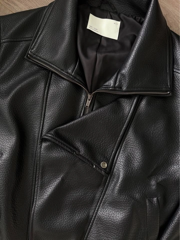 OAK + FORT VEGAN LEATHER DOUBLE COLLAR BIKER JACKET - photo 3