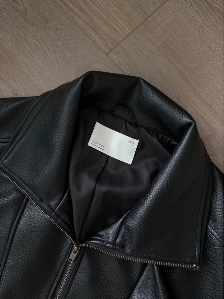 OAK + FORT VEGAN LEATHER DOUBLE COLLAR BIKER JACKET - photo 5