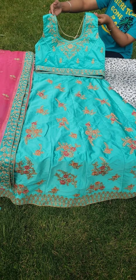 Party Wear Aqua Lehenga with Matching Bangles - photo 4
