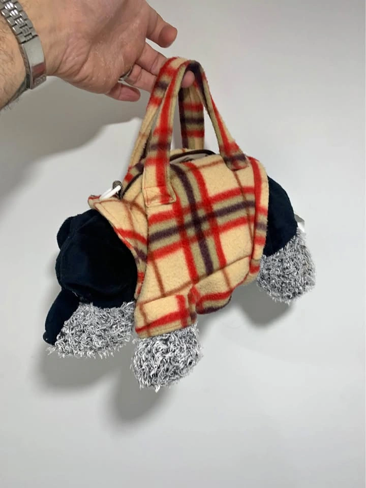 Plush Dog Plaid Handbag