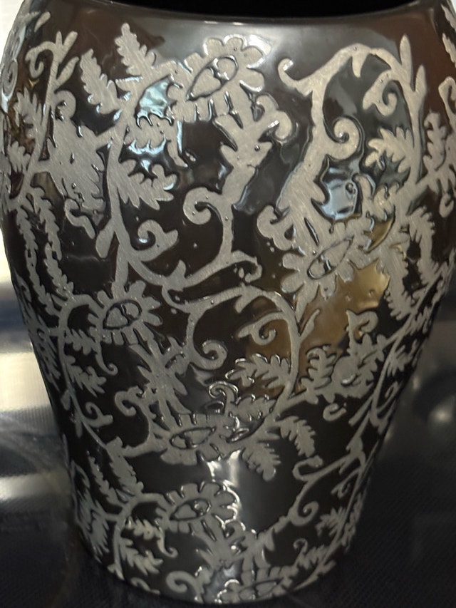 Decorative Charcoal Ceramic Vase with Botanical Pattern - photo 5
