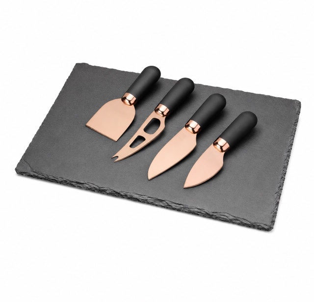 Brooklyn Rose Gold Slate Cheese Board & Knife Set 5 Piece