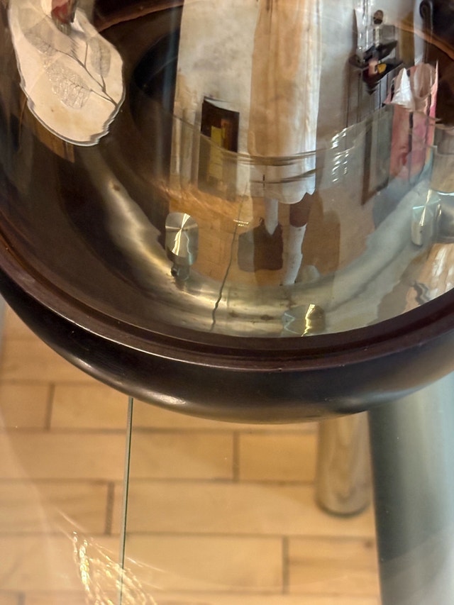 Smoked Amber Glass Candle Lantern with Dark Wood-Look Base - photo 5