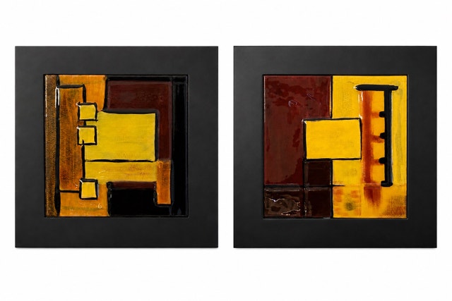 Mid-Century Modern Abstract Ceramic Wall Art Duo