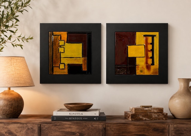 Mid-Century Modern Abstract Ceramic Wall Art Duo - photo 2