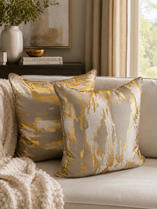 Set of 2 Luxury 24” x 24” Gold Abstract Decorative Throw Pillows - photo 2