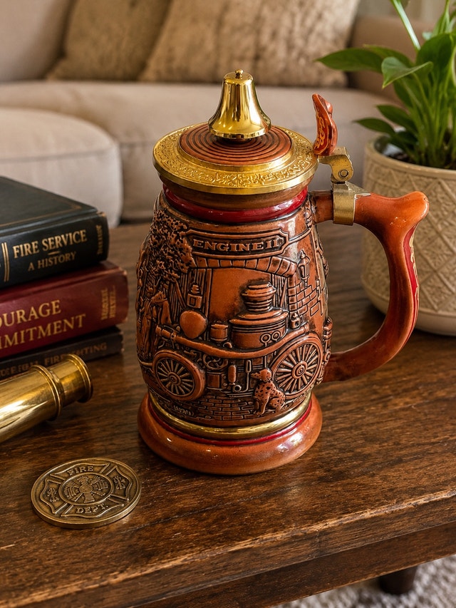 Vintage Avon 1990 Tribute to Firefighters Lidded Beer Stein - photo 2