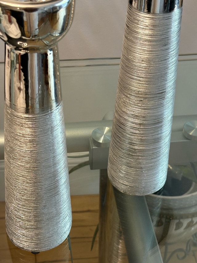 Modern Silver Metal Candle Holder Set - Textured - photo 5