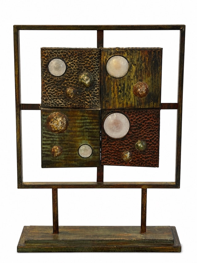 Modern Industrial Metal & Faux Stone Tabletop Sculpture