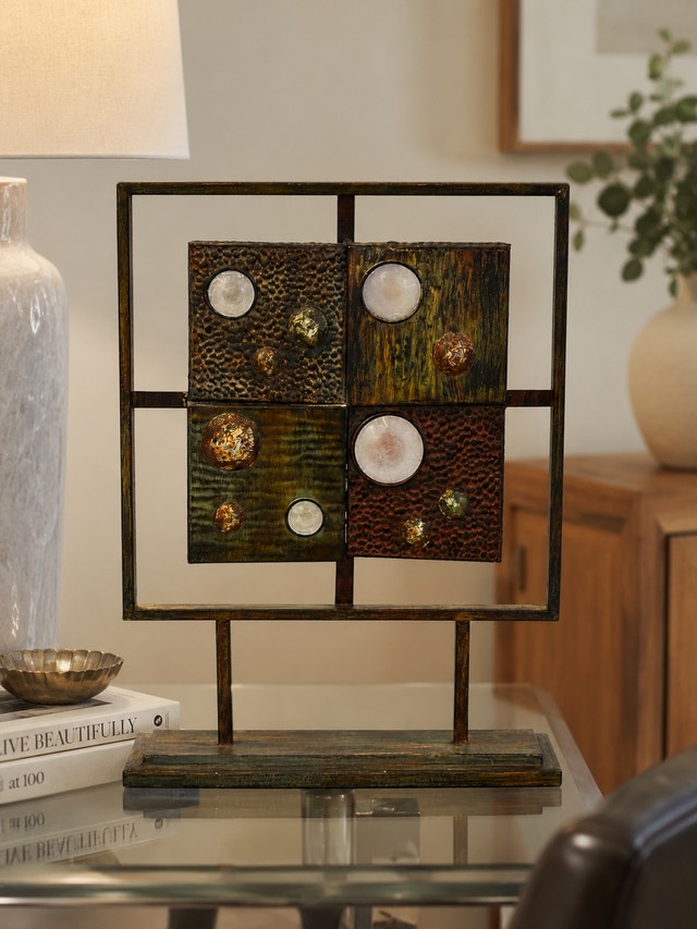 Modern Industrial Metal & Faux Stone Tabletop Sculpture - photo 2