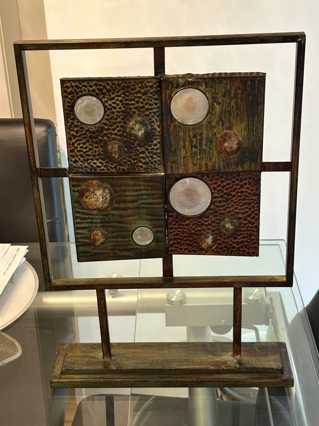 Modern Industrial Metal & Faux Stone Tabletop Sculpture - photo 3