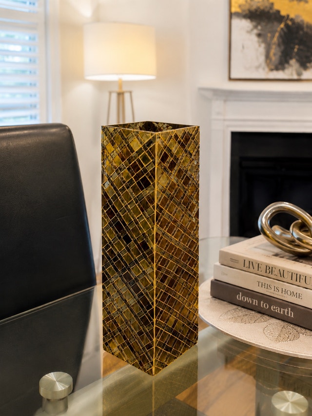 Gold Mosaic Decorative Vase – Handcrafted Mirrored Glass Acc - photo 2