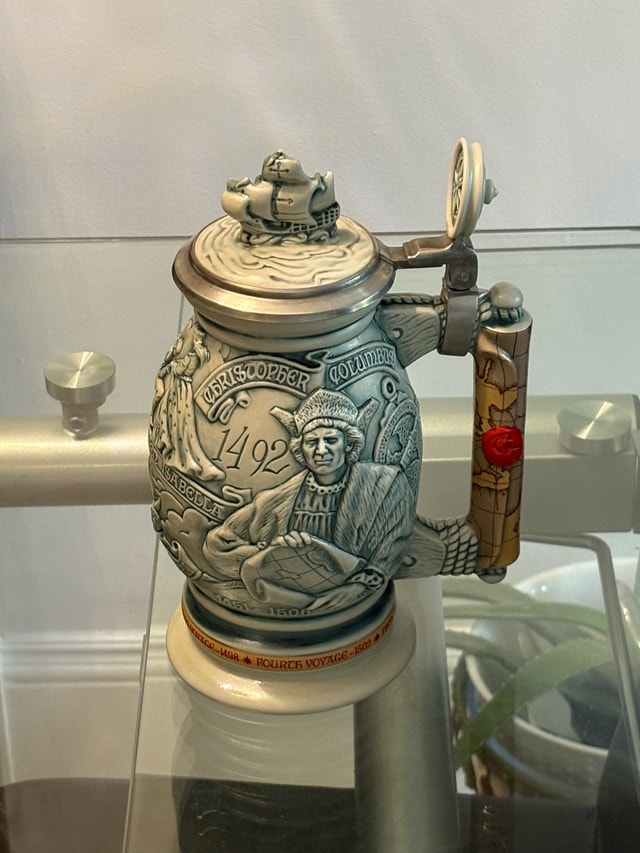 Vintage Christopher Columbus 1492 Beer Stein with Pewter Lid - photo 3