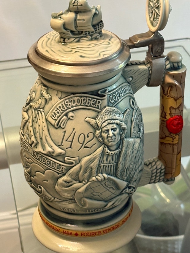 Vintage Christopher Columbus 1492 Beer Stein with Pewter Lid - photo 4