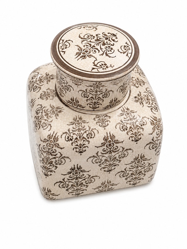 Vintage Crackle Glaze Floral Ceramic Ginger Jar with Lid