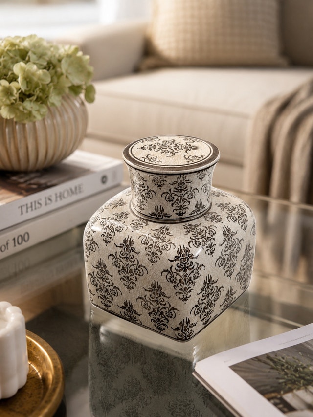 Vintage Crackle Glaze Floral Ceramic Ginger Jar with Lid - photo 2