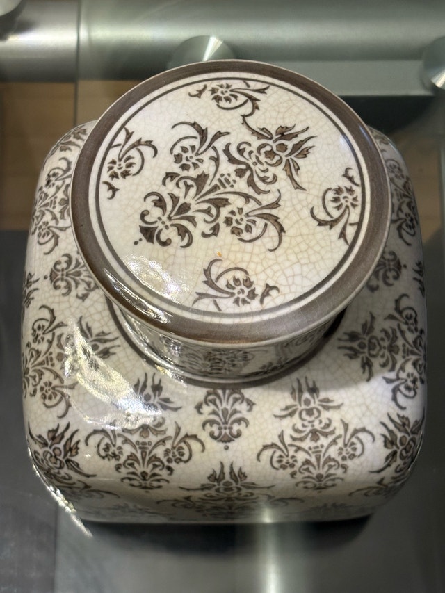 Vintage Crackle Glaze Floral Ceramic Ginger Jar with Lid - photo 4