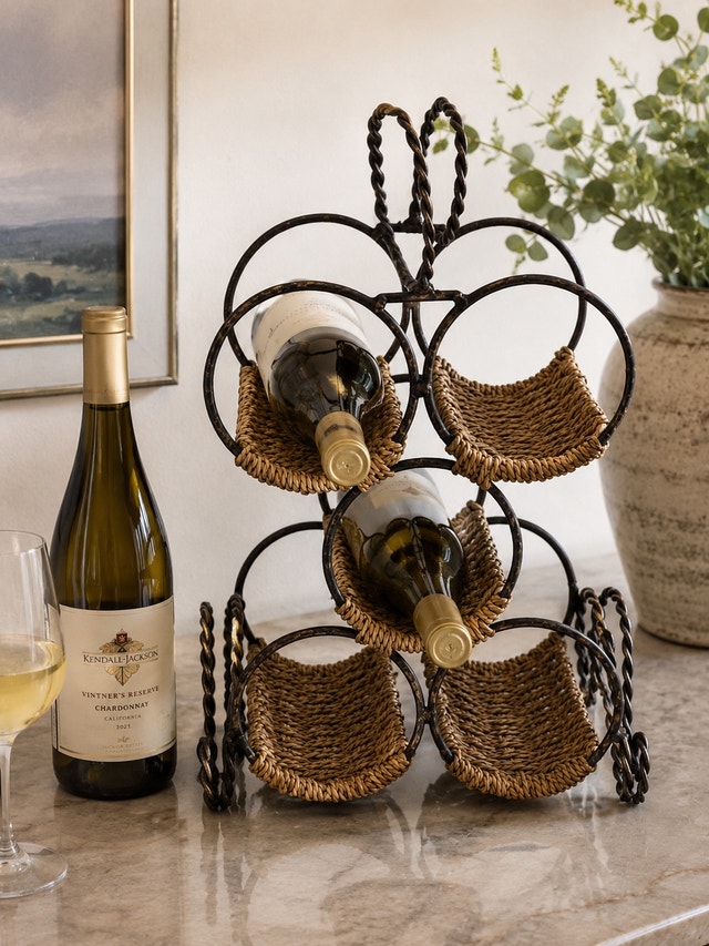 Rustic Woven 5-Bottle Wine Rack with Twisted Metal Frame - photo 2