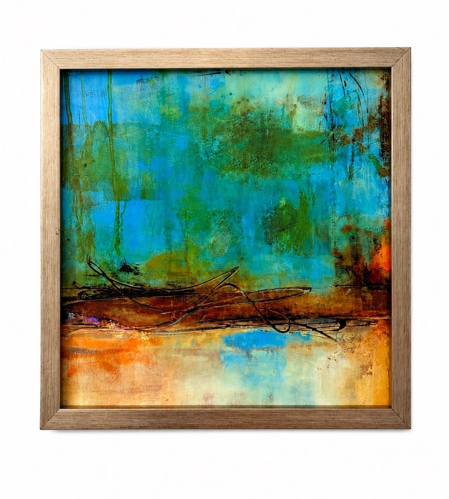 Modern Framed Abstract Wall Art – Blue & Earth Tones