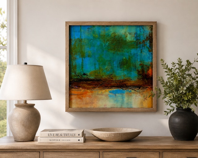 Modern Framed Abstract Wall Art – Blue & Earth Tones - photo 2