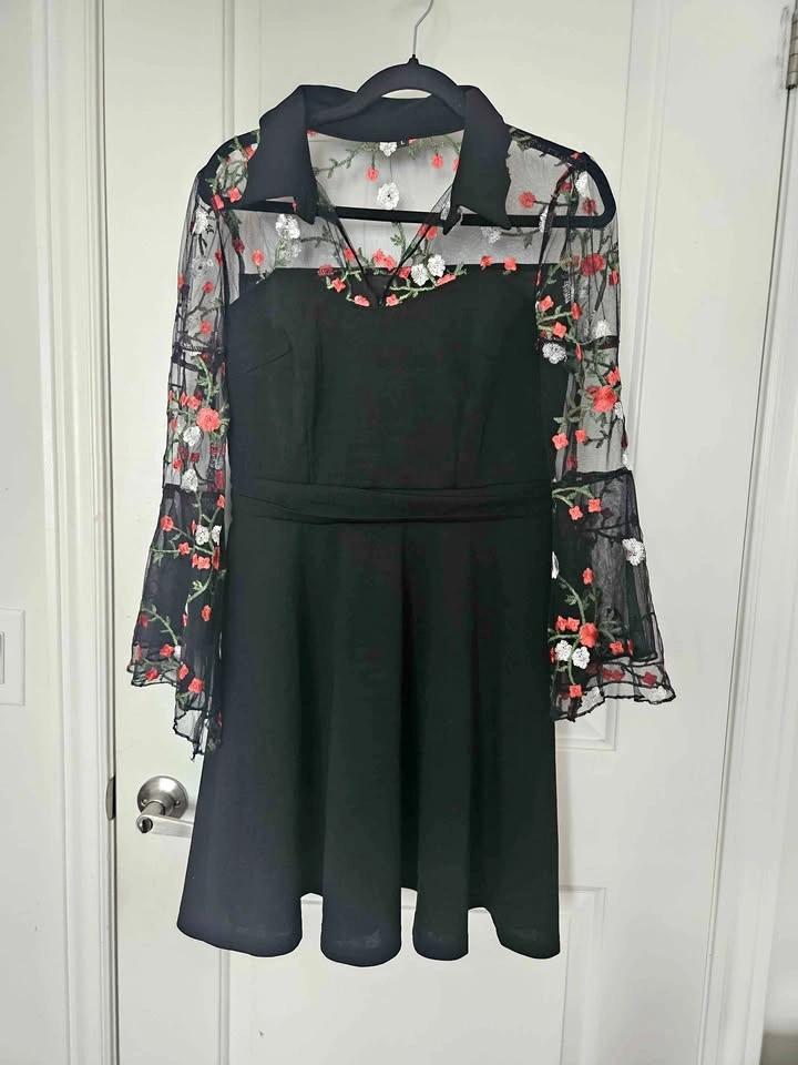 Black Embroidery mesh dress