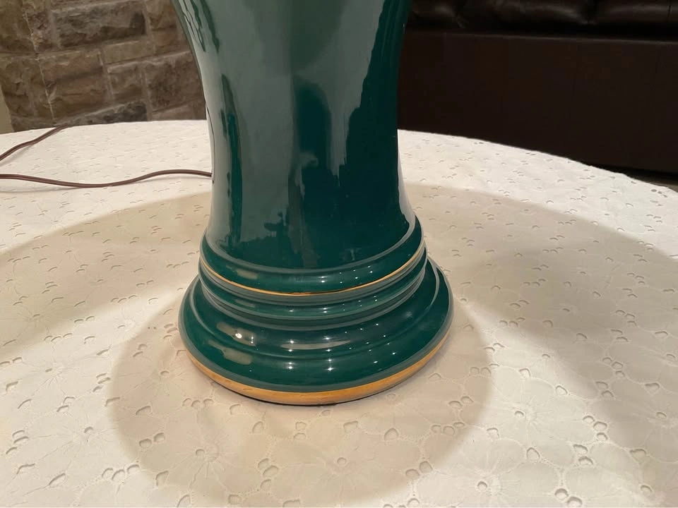 Table Lamps Vintage 1980’s Hunter / Emerald Green With Brass Acc - photo 5