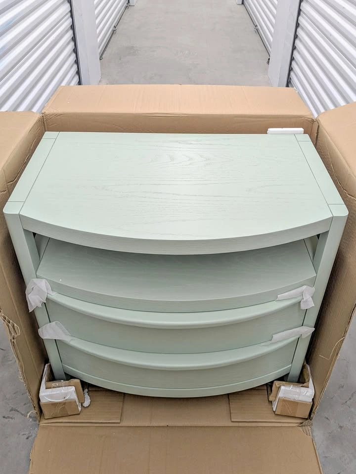 Brand New Modern Curved Sage Green Nightstand – New in Box