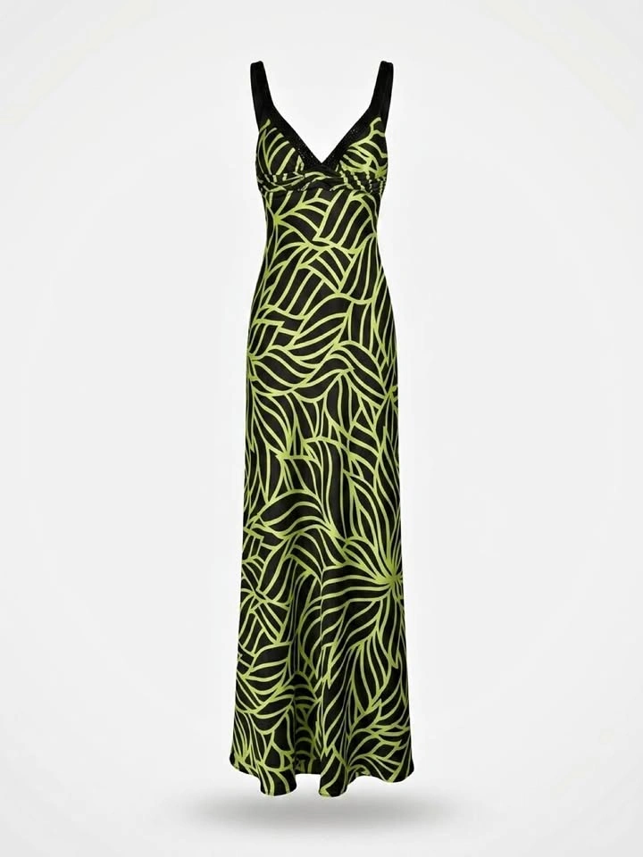Vintage Le Château Black & Lime Green Maxi Dress – Y2K