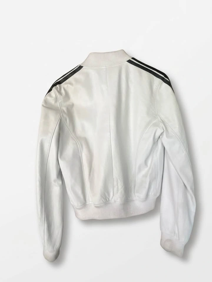 Vintage ROOTS Canada White Leather Racing Jacket – Black Stripes - photo 2