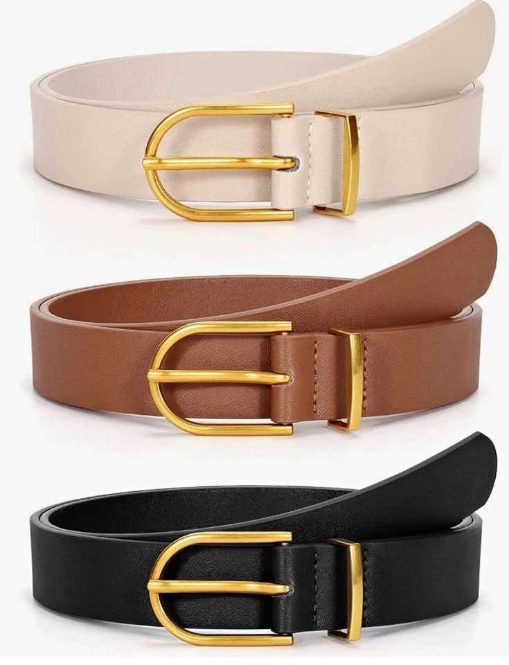 Women’s Leather Belts with Gold Buckle - Pack of 3