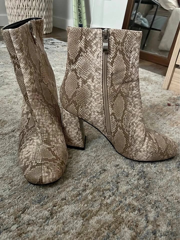 Faux Snake Skin Ankle Boots