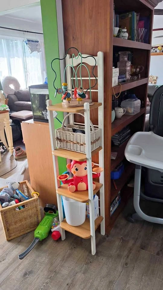 4-Tier Wood and White Narrow Shelving Unit