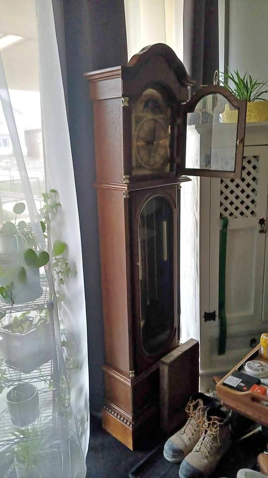 Traditional Wooden Grandfather Clock with Moon Phase Dial