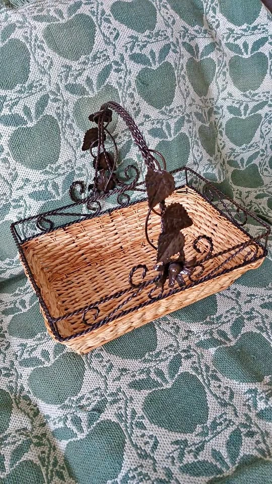 Woven Wicker and Metal Decorative Basket