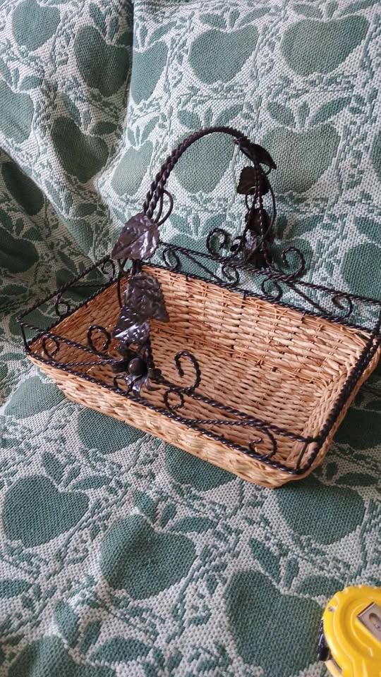 Woven Wicker and Metal Decorative Basket - photo 2