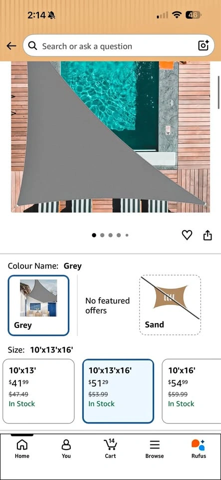 Sunal Triangle Sun Shade Sails 10'x13'x16', 95% UV Shade