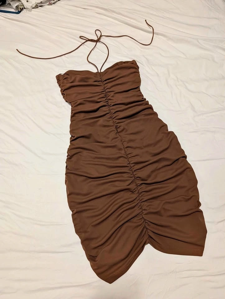 Zara ruched brown bodycon dress