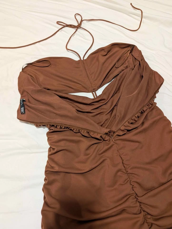 Zara ruched brown bodycon dress - photo 4