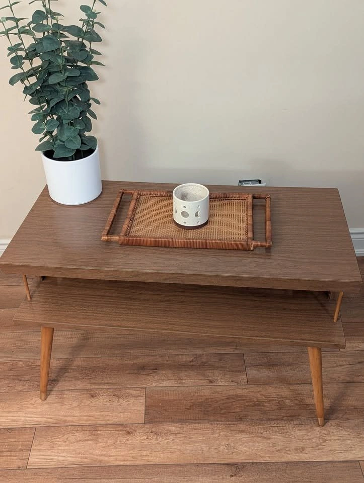 Vintage 70s Coffee Table with Brass Sun Detail - photo 3