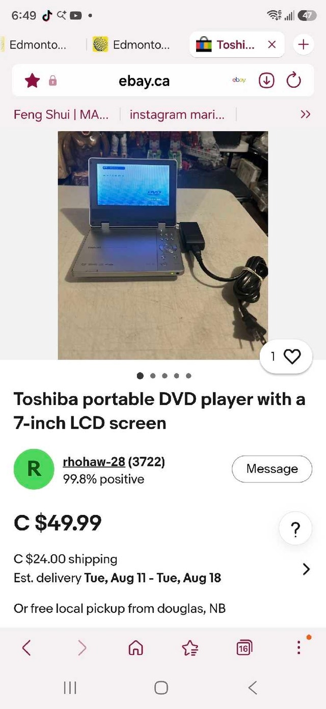 Toshiba portable DVD player with a 7-inch LCD screen