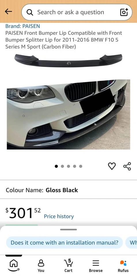 BMW F10 5 Series Carbon Fiber Front Lip Splitter (M Sport) - photo 2