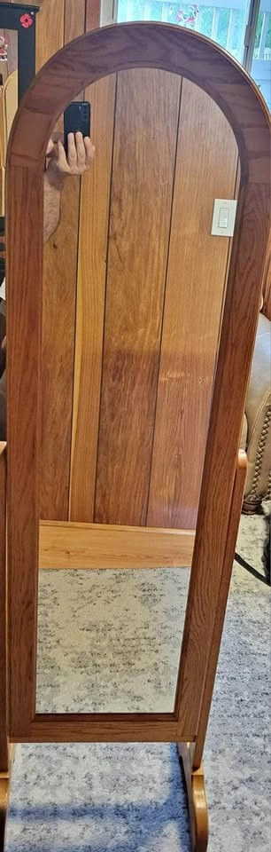 Solid Oak Cheval Floor Mirror